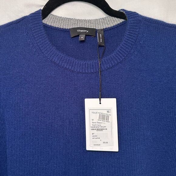 NWT Theory Cashmere Sapphire Blue Short Sleeve Tee Style Sweater Size M - Picture 6 of 11